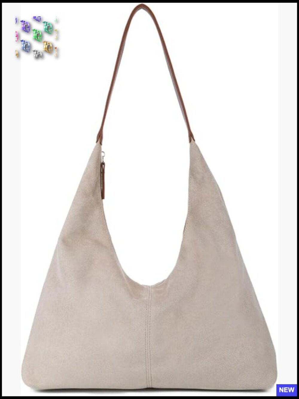 Slouchy Faux Suede Hobo Shoulder Tote Crescent Bag Vegan Leather Zipper Closure